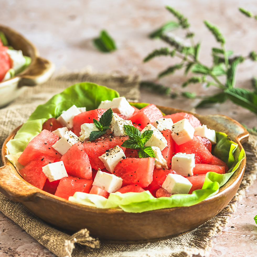 Sommerrezepte: Salat aus Wassermelone, Feta mit Minze