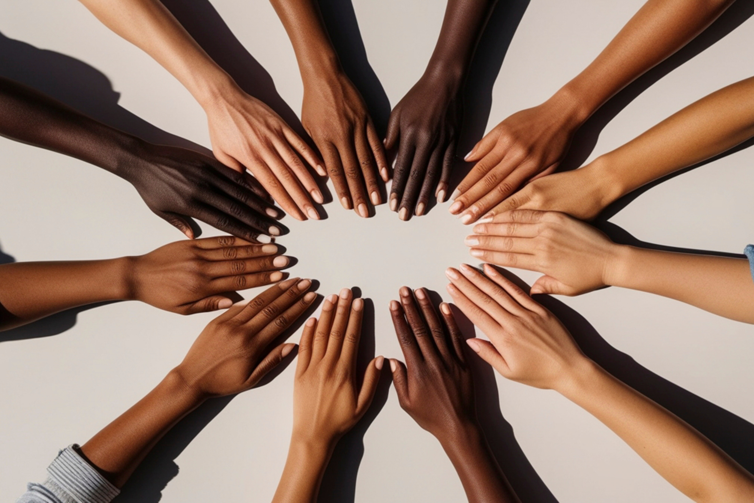 Viele Hände helfen, unterschiedliche Hautfarben, Symbolfoto, Gutes tun