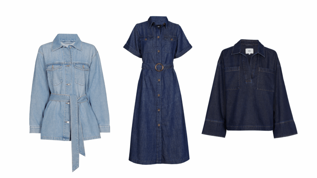 Neu bei C&A: Jeansjacke mit Gürtel, Denim-Kleid mit Knopfleiste und Denim-Shirt