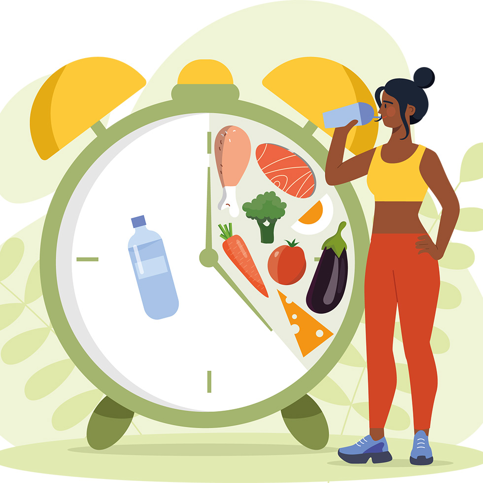 Fasten Detox: Grafik die das Intervallfasten mittels eines Weckers darstellt