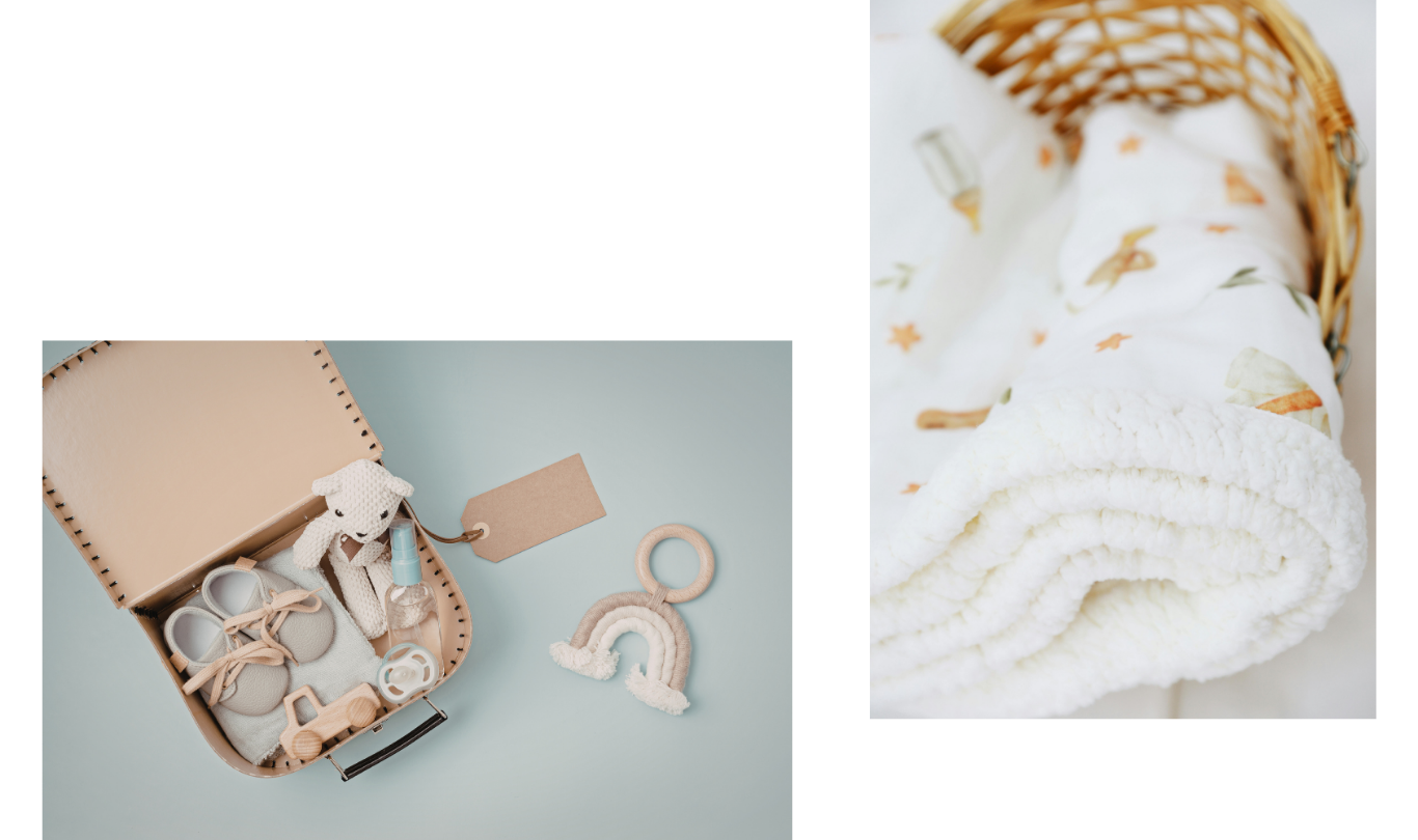 Hebamme, Schwangerschaft, Babydecke, Babyschuhe und Spielzeug