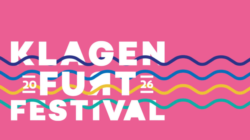 Events Österreich: Grafik des Klagenfurt Festivals mit Schriftzug und farbigen Wellen – Kultur-Event in Österreich.