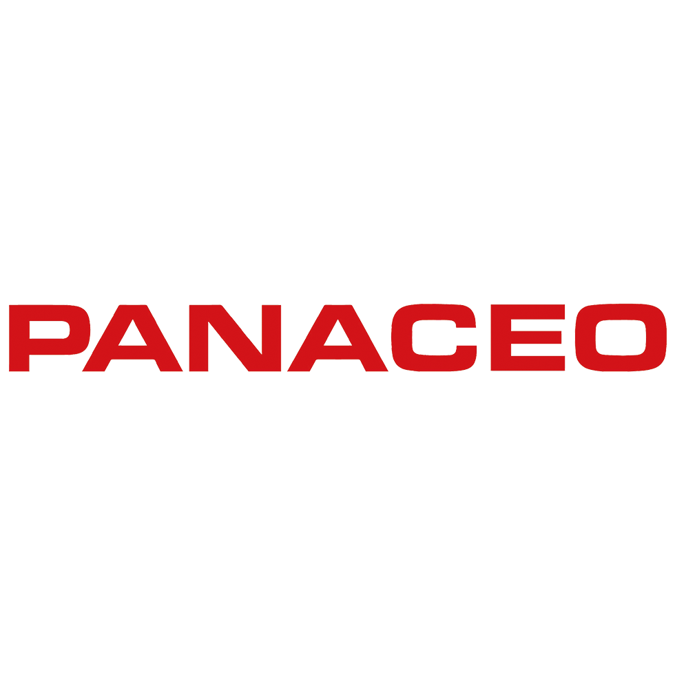 Hack your Health: PANACEO-Logo in roter Schrift auf hellem Hintergrund.