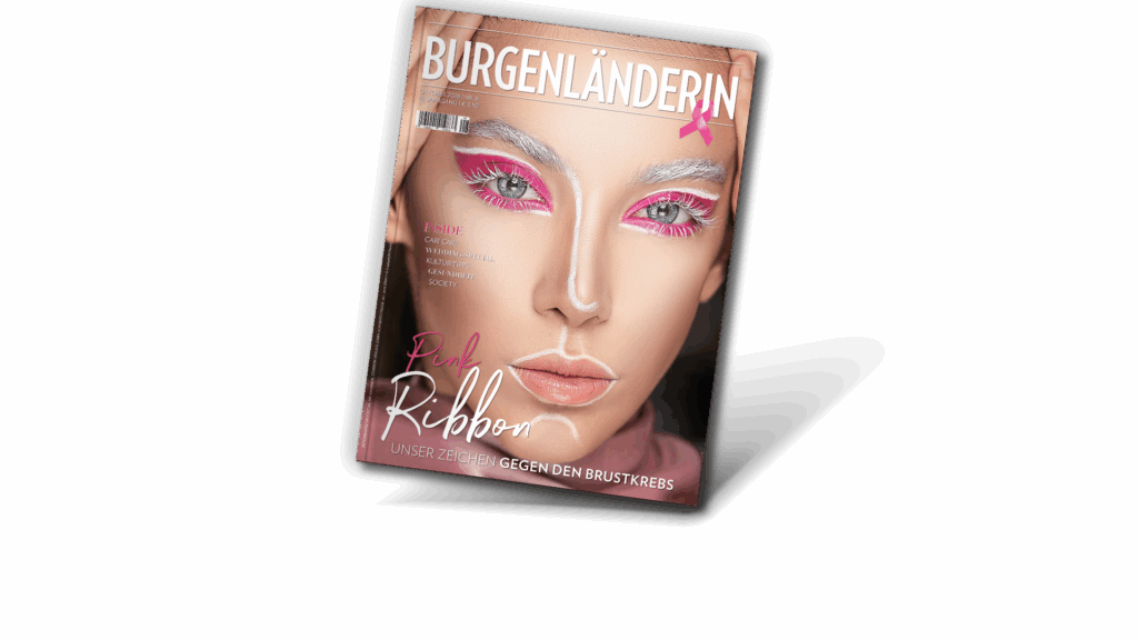 BURGENLÄNDERIN: Cover der Oktober-Ausgabe 2026 mit Pink-Ribbon-Motiv als Zeichen gegen Brustkrebs.