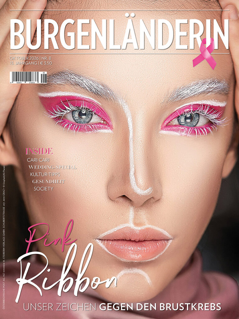 BURGENLÄNDERIN: Cover der Oktober-Ausgabe 2026 mit Pink-Ribbon-Motiv als Zeichen gegen Brustkrebs.